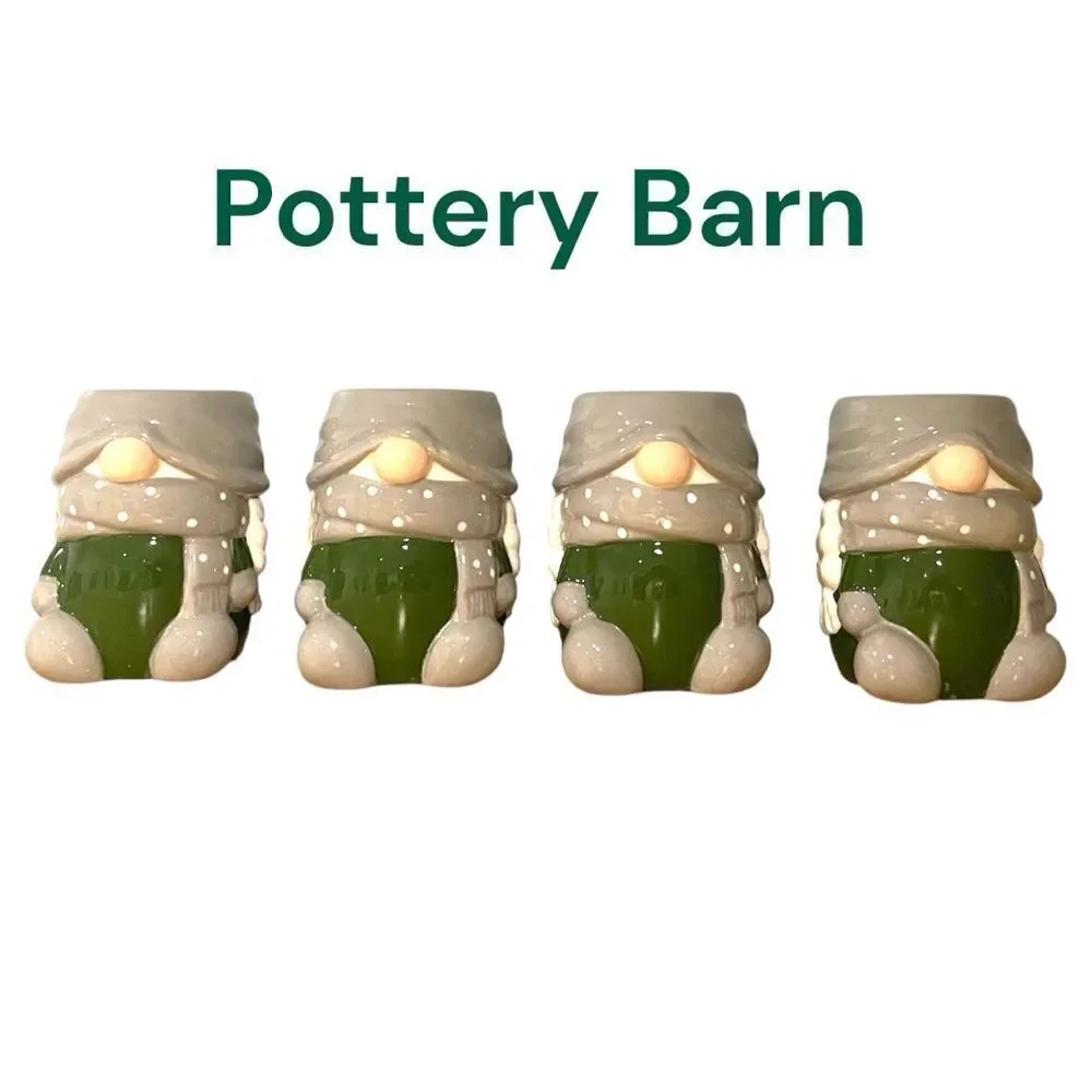 Pottery Barn GNOMETTE gnome shaped ceramic 4 mug Gnome Set